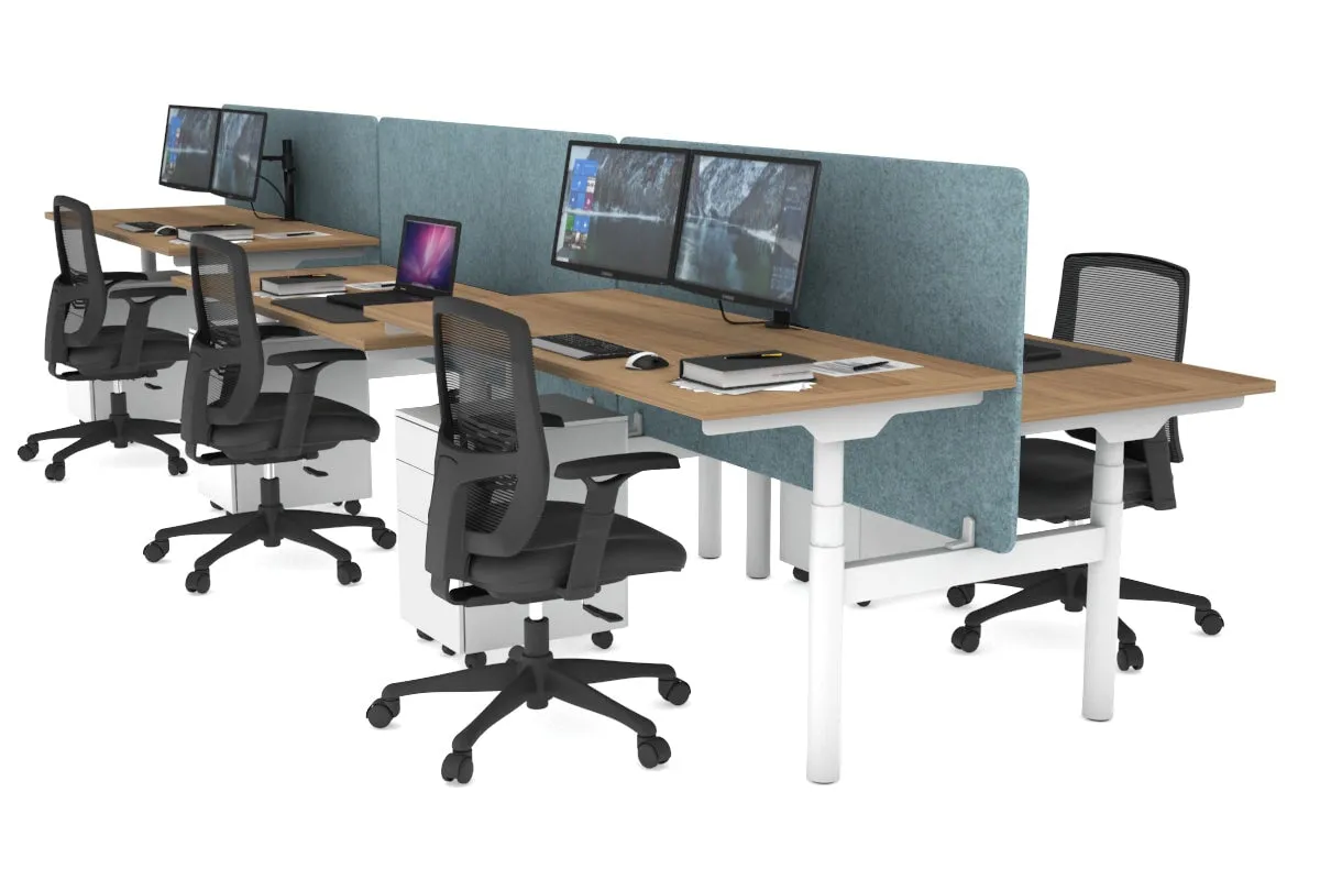 Flexi Premium Height Adjustable 6 Person H-Bench Workstation - White Frame [1200L x 700W]