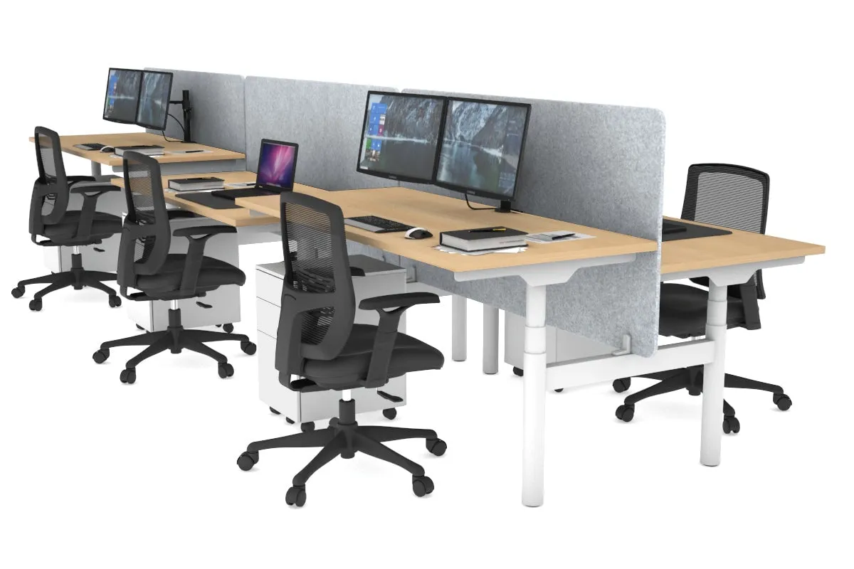 Flexi Premium Height Adjustable 6 Person H-Bench Workstation - White Frame [1200L x 700W]