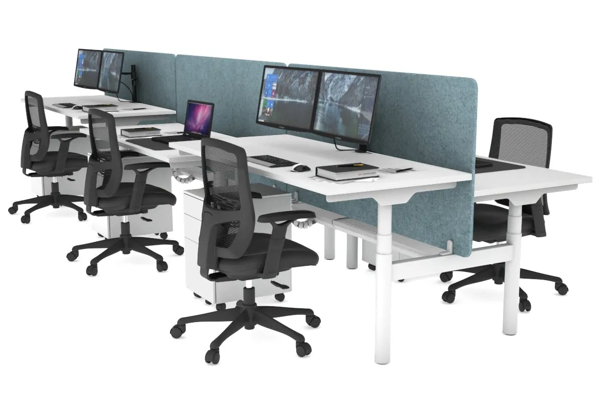 Flexi Premium Height Adjustable 6 Person H-Bench Workstation - White Frame [1200L x 700W]