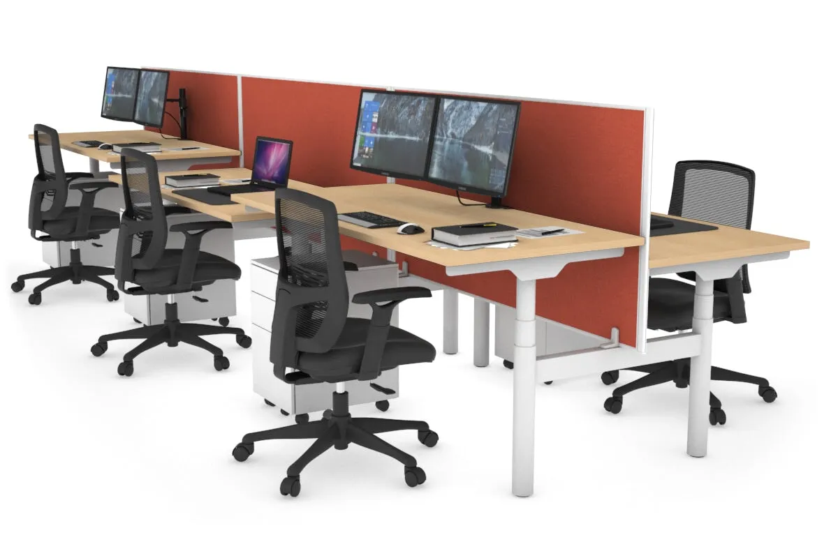 Flexi Premium Height Adjustable 6 Person H-Bench Workstation - White Frame [1200L x 700W]