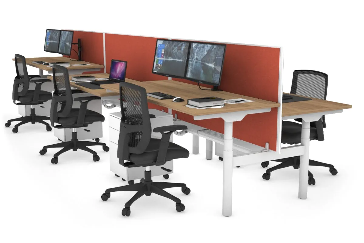 Flexi Premium Height Adjustable 6 Person H-Bench Workstation - White Frame [1200L x 700W]