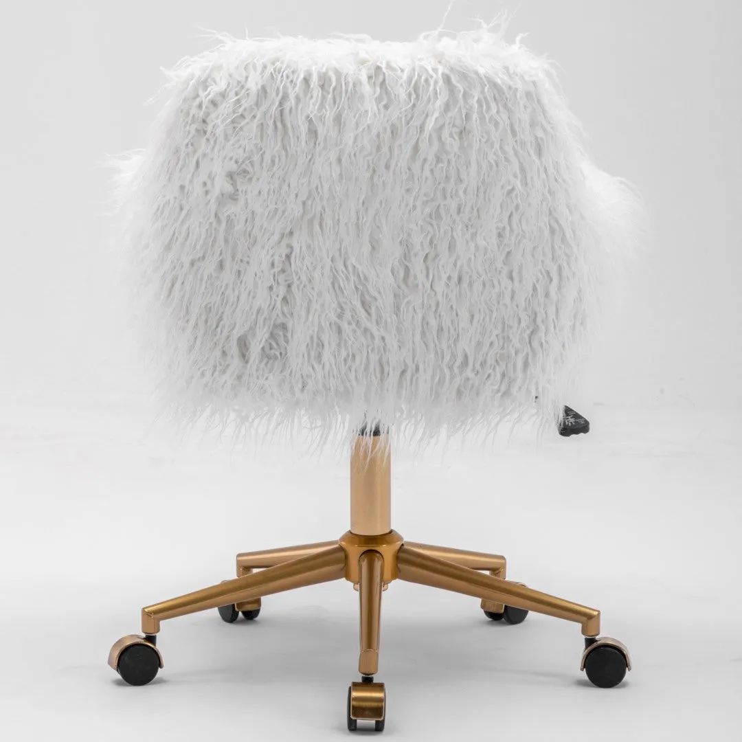 Fluffy Faux Fur Swivel Desk Chair, Height Adjustable - White