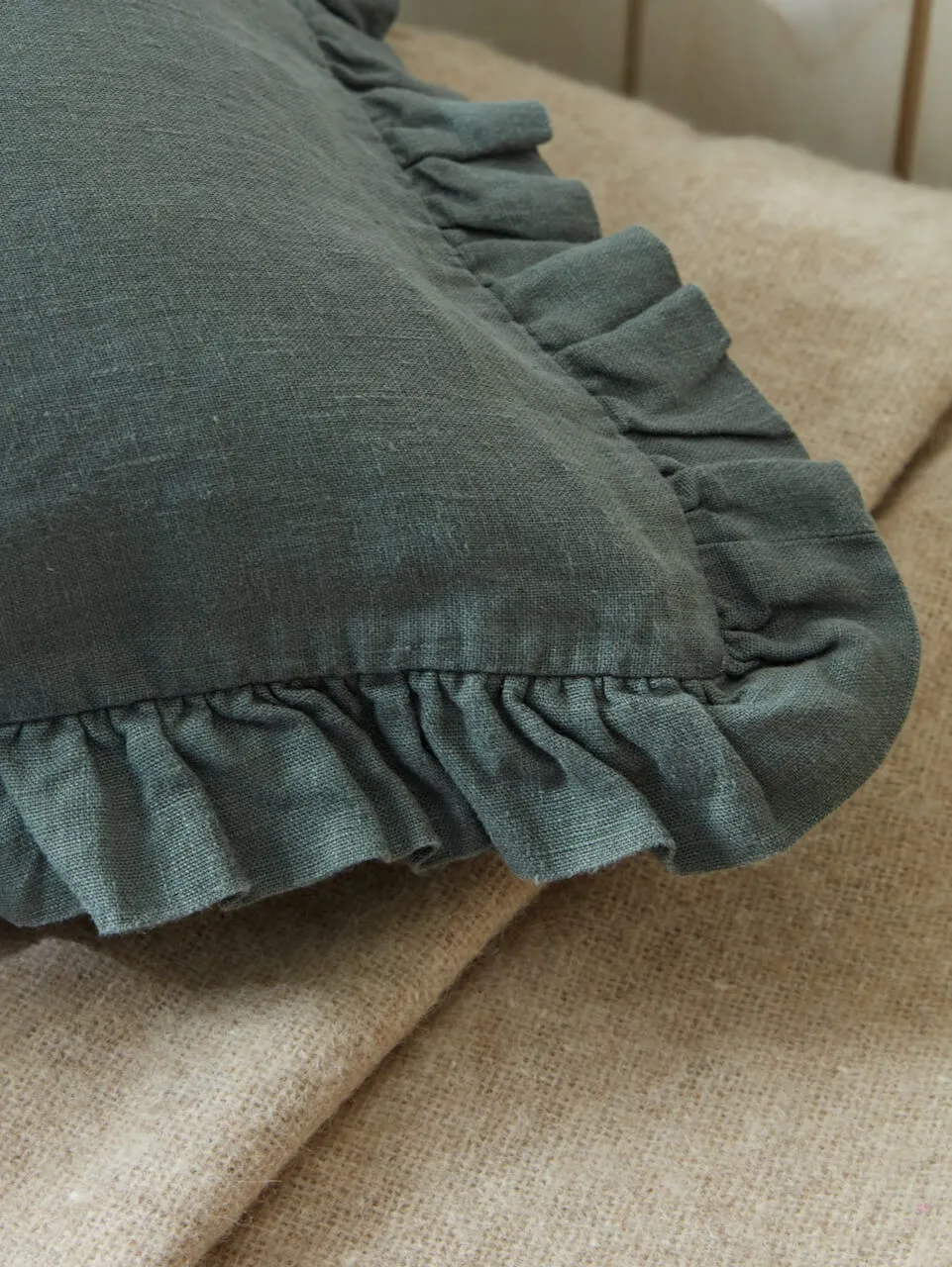 Frill Cushion Cover Forest Green