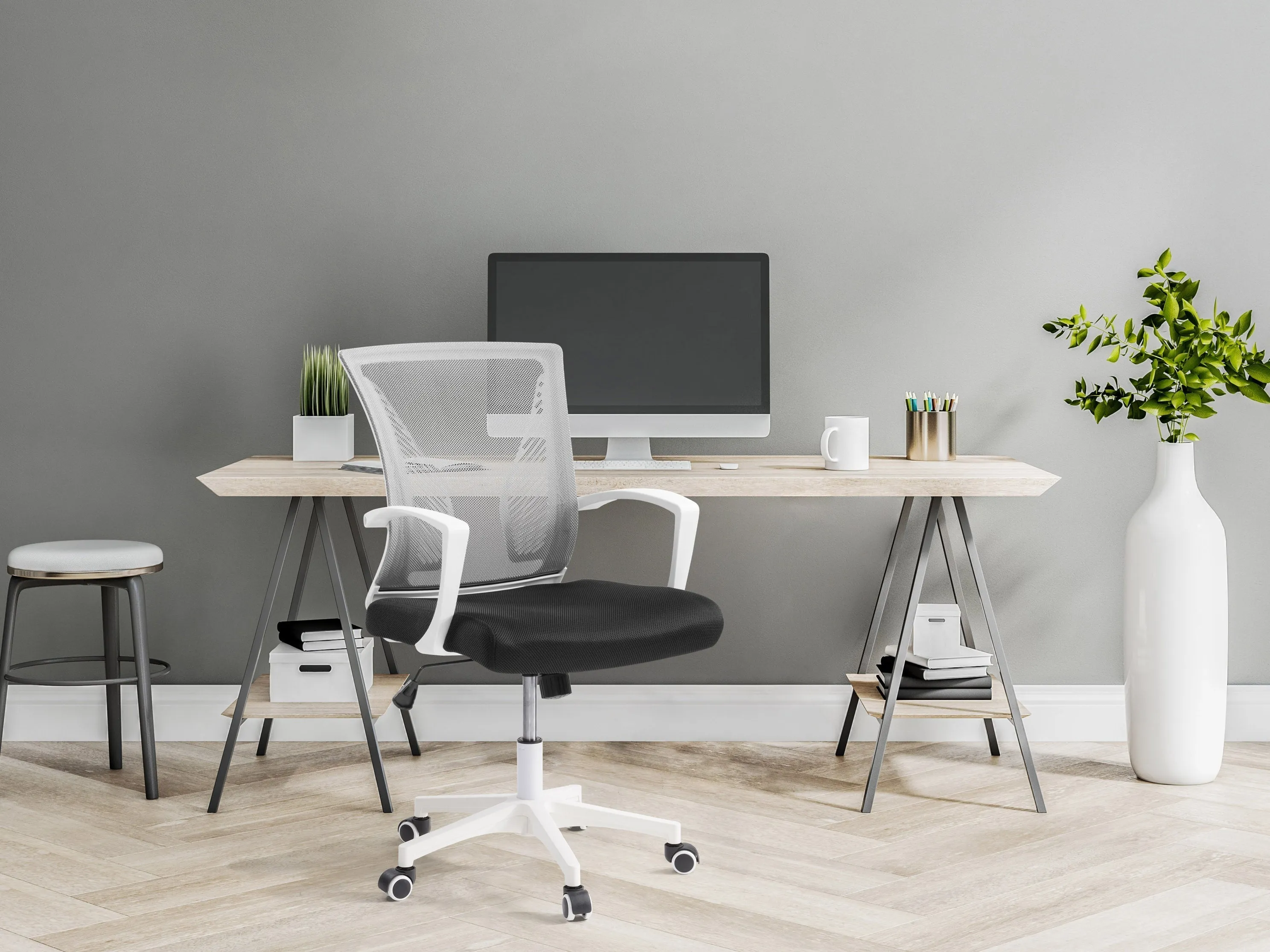 Grey On White Mesh Office Chair