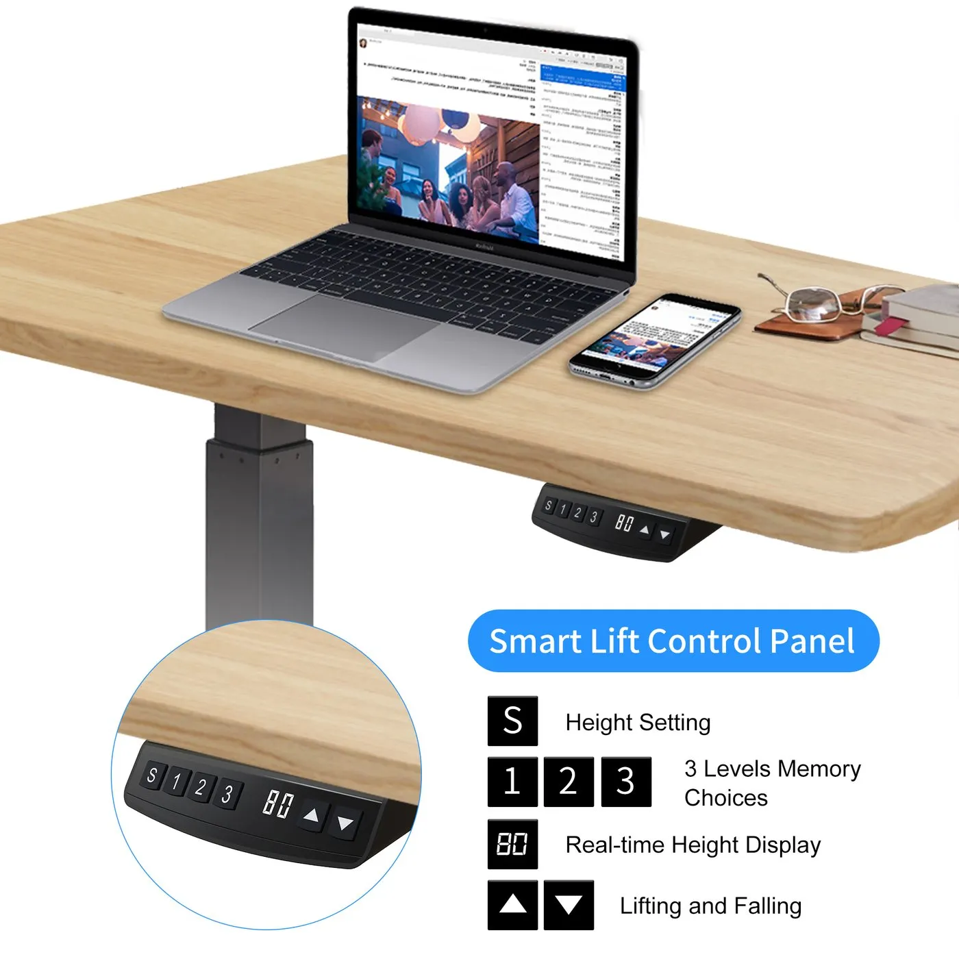 Hi5 Standing Desk Set with Rectangular Table Topfor Home Office Workstation with 4 colours (UK Plug) - Different sizes & colours