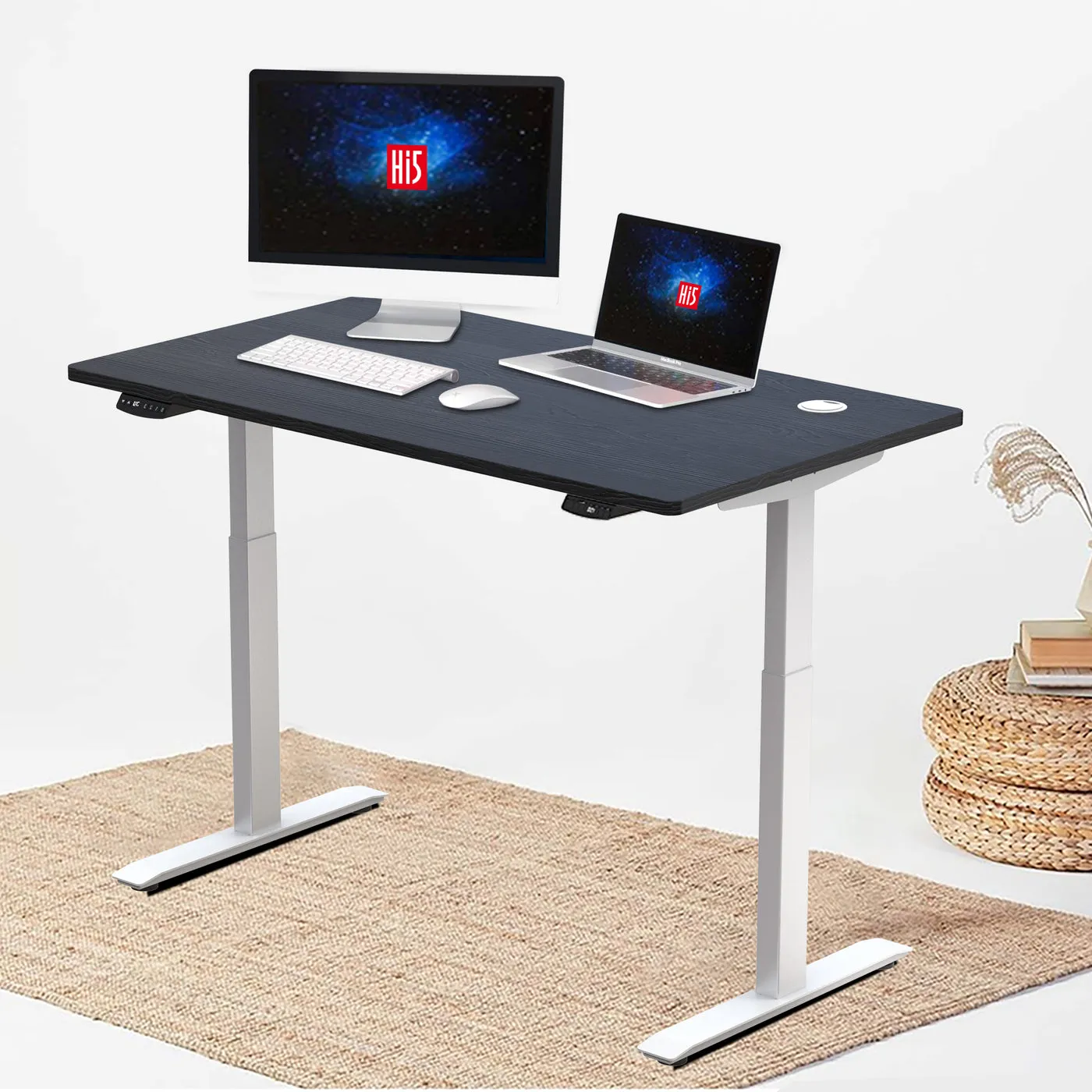 Hi5 Standing Desk Set with Rectangular Table Topfor Home Office Workstation with 4 colours (UK Plug) - Different sizes & colours