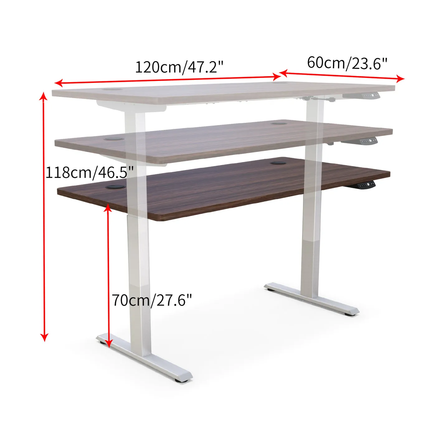 Hi5 Standing Desk Set with Rectangular Table Topfor Home Office Workstation with 4 colours (UK Plug) - Different sizes & colours