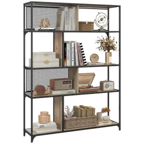 Industrial 5 Tier Book Shelf with Sliding Mesh Doors, for Living Room