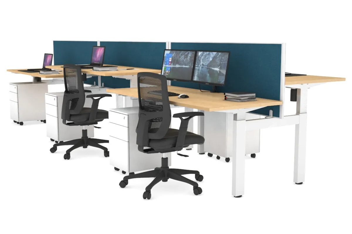 Just Right Height Adjustable 6 Person H-Bench Workstation - White Frame [1200L x 700W]