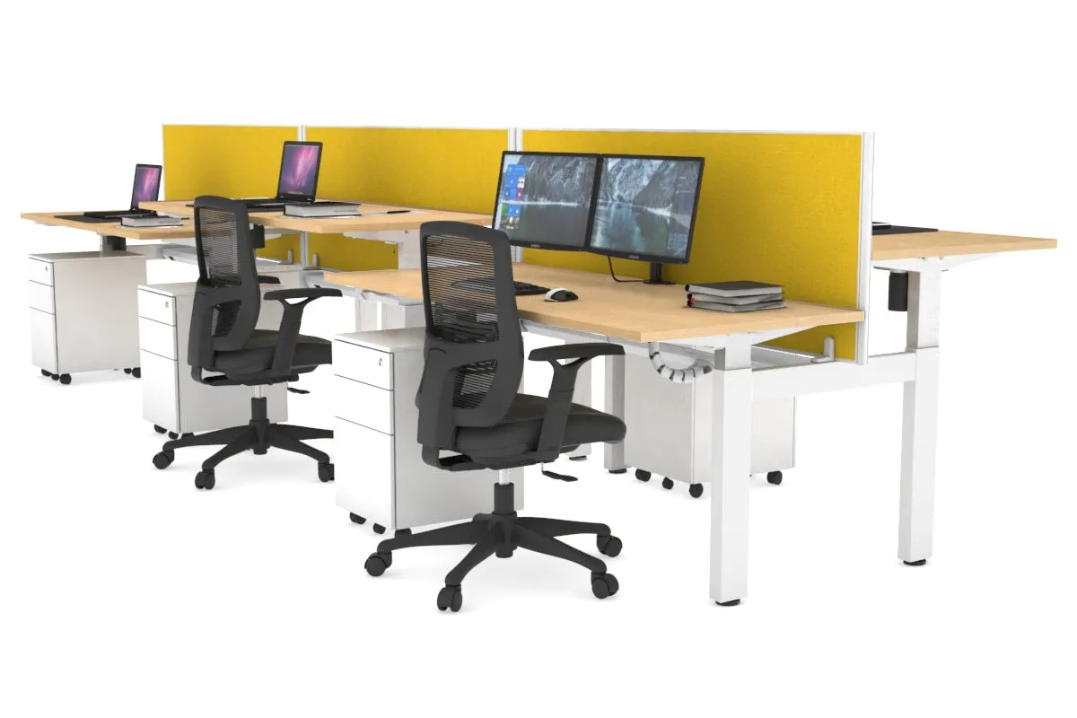 Just Right Height Adjustable 6 Person H-Bench Workstation - White Frame [1200L x 700W]