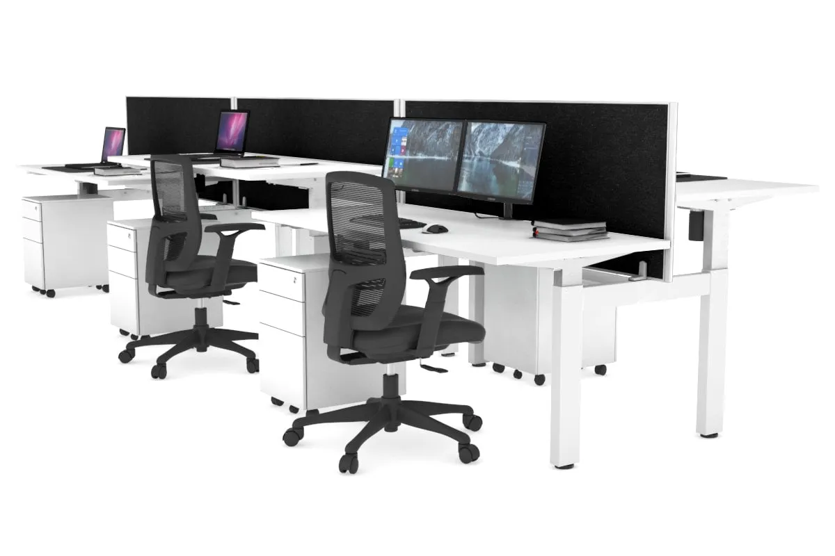 Just Right Height Adjustable 6 Person H-Bench Workstation - White Frame [1200L x 700W]