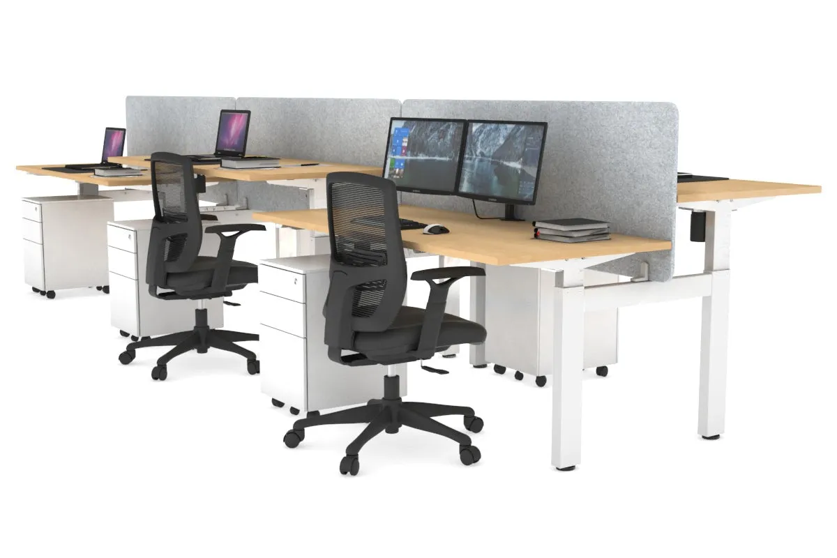 Just Right Height Adjustable 6 Person H-Bench Workstation - White Frame [1200L x 700W]