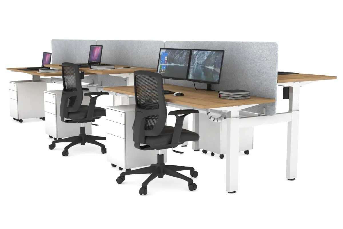 Just Right Height Adjustable 6 Person H-Bench Workstation - White Frame [1200L x 700W]