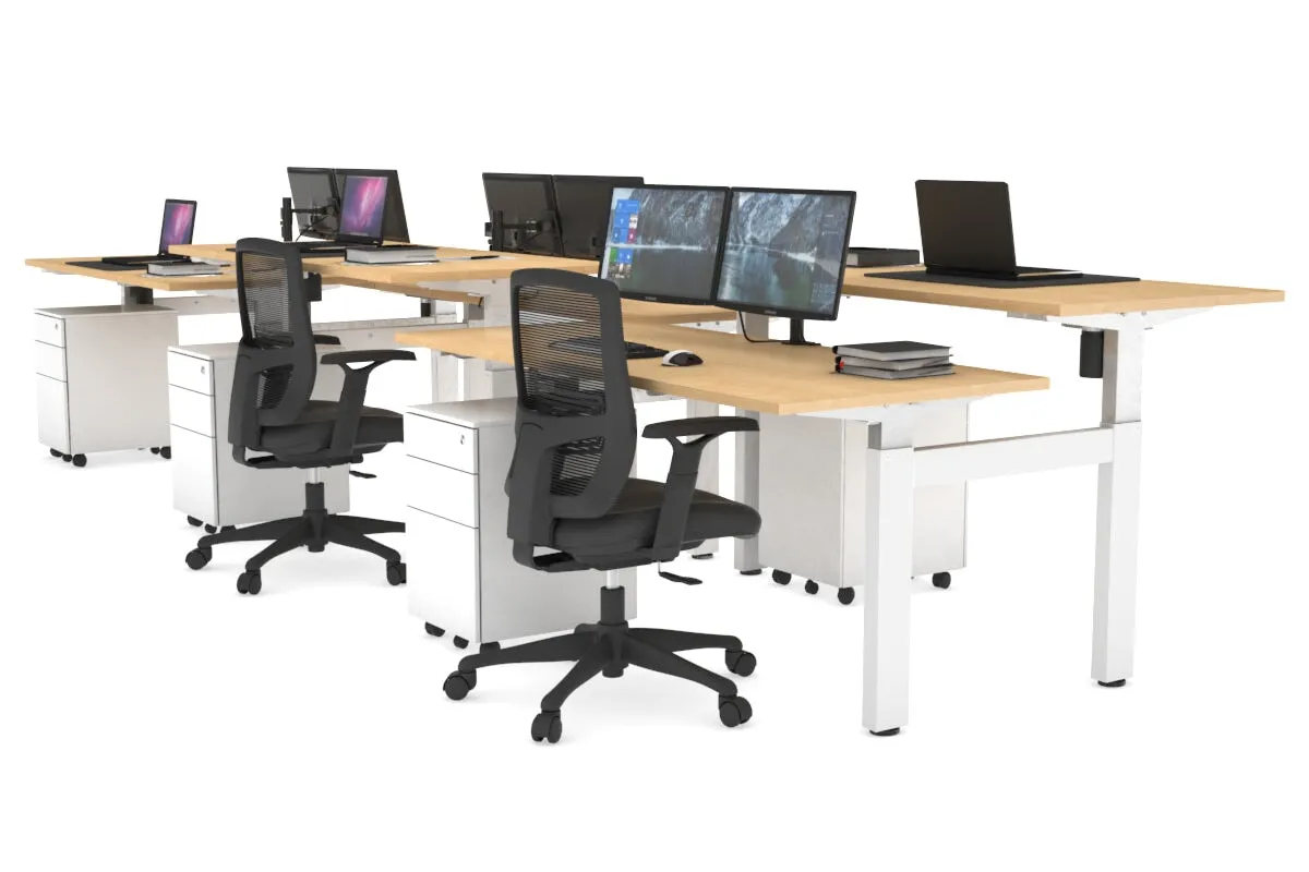 Just Right Height Adjustable 6 Person H-Bench Workstation - White Frame [1200L x 700W]