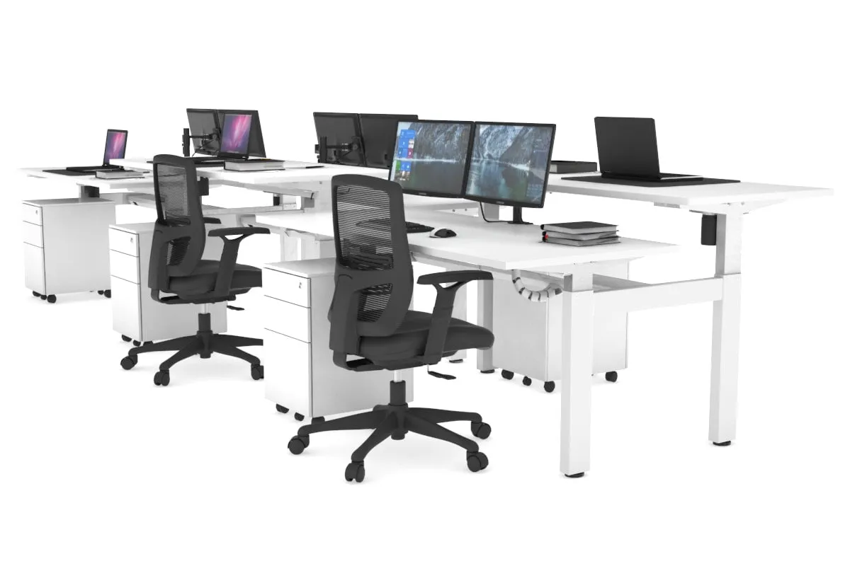 Just Right Height Adjustable 6 Person H-Bench Workstation - White Frame [1200L x 700W]