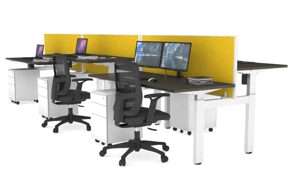 Just Right Height Adjustable 6 Person H-Bench Workstation - White Frame [1200L x 700W]