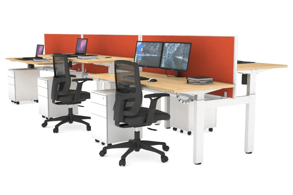 Just Right Height Adjustable 6 Person H-Bench Workstation - White Frame [1200L x 700W]