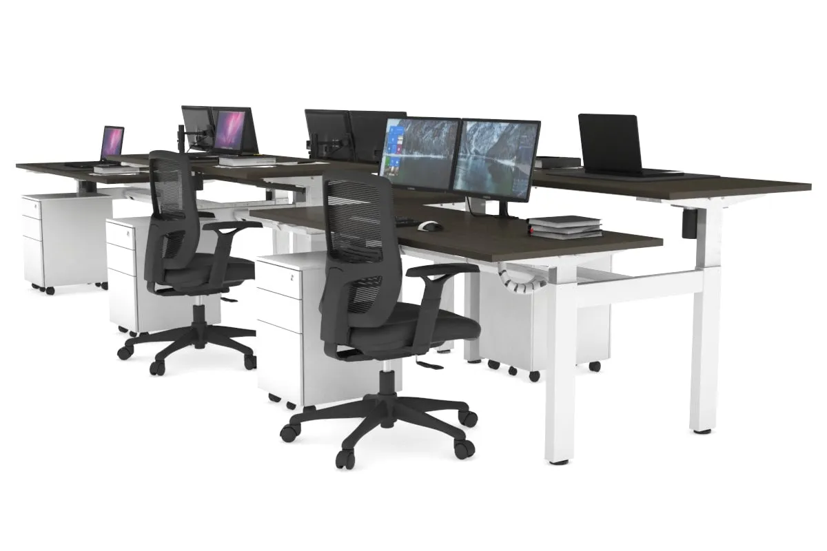 Just Right Height Adjustable 6 Person H-Bench Workstation - White Frame [1200L x 700W]