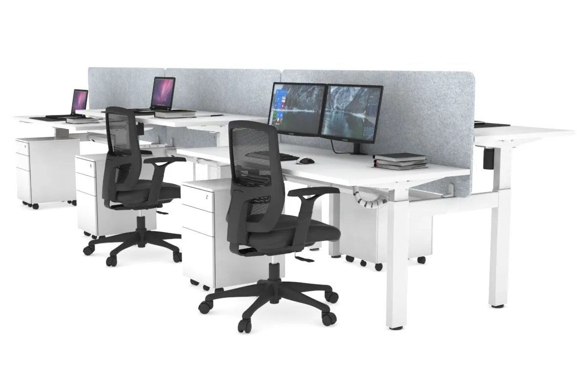 Just Right Height Adjustable 6 Person H-Bench Workstation - White Frame [1200L x 700W]