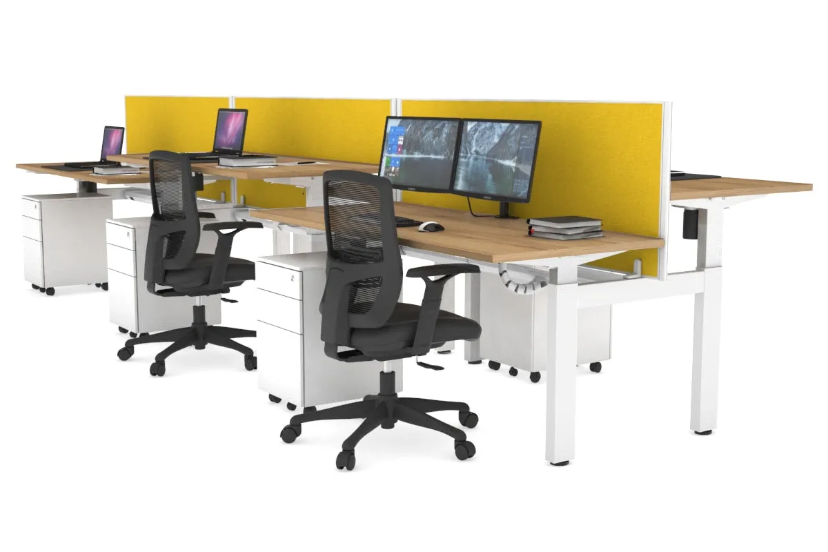 Just Right Height Adjustable 6 Person H-Bench Workstation - White Frame [1200L x 700W]