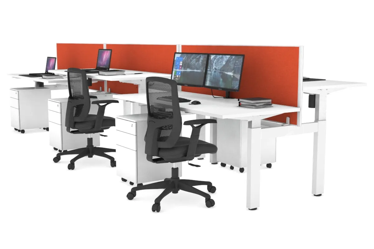 Just Right Height Adjustable 6 Person H-Bench Workstation - White Frame [1200L x 700W]