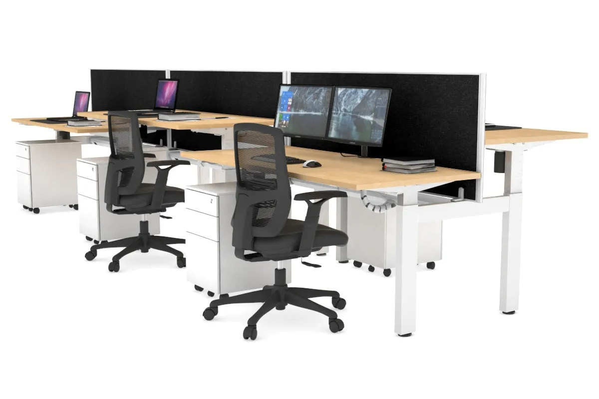 Just Right Height Adjustable 6 Person H-Bench Workstation - White Frame [1200L x 700W]