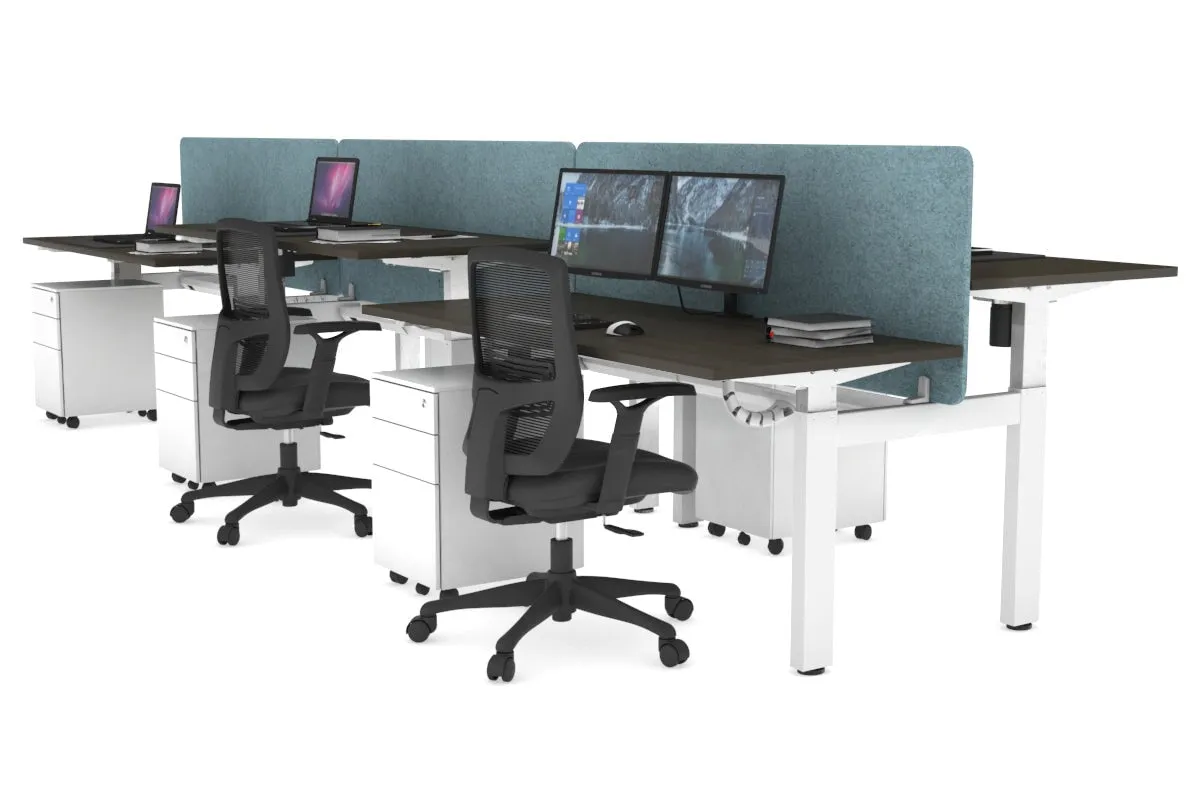 Just Right Height Adjustable 6 Person H-Bench Workstation - White Frame [1200L x 700W]