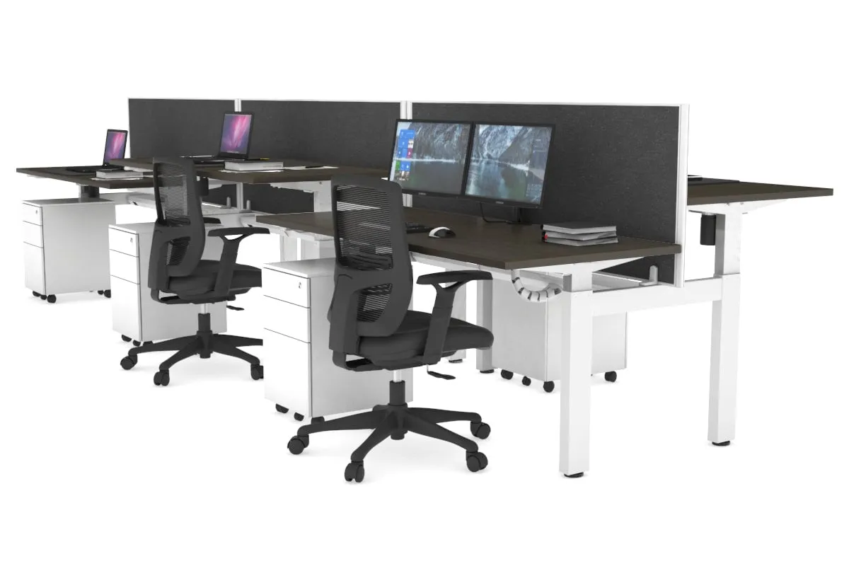 Just Right Height Adjustable 6 Person H-Bench Workstation - White Frame [1200L x 700W]