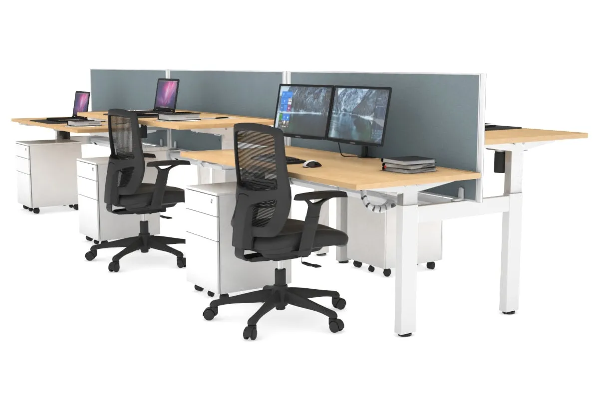 Just Right Height Adjustable 6 Person H-Bench Workstation - White Frame [1200L x 700W]