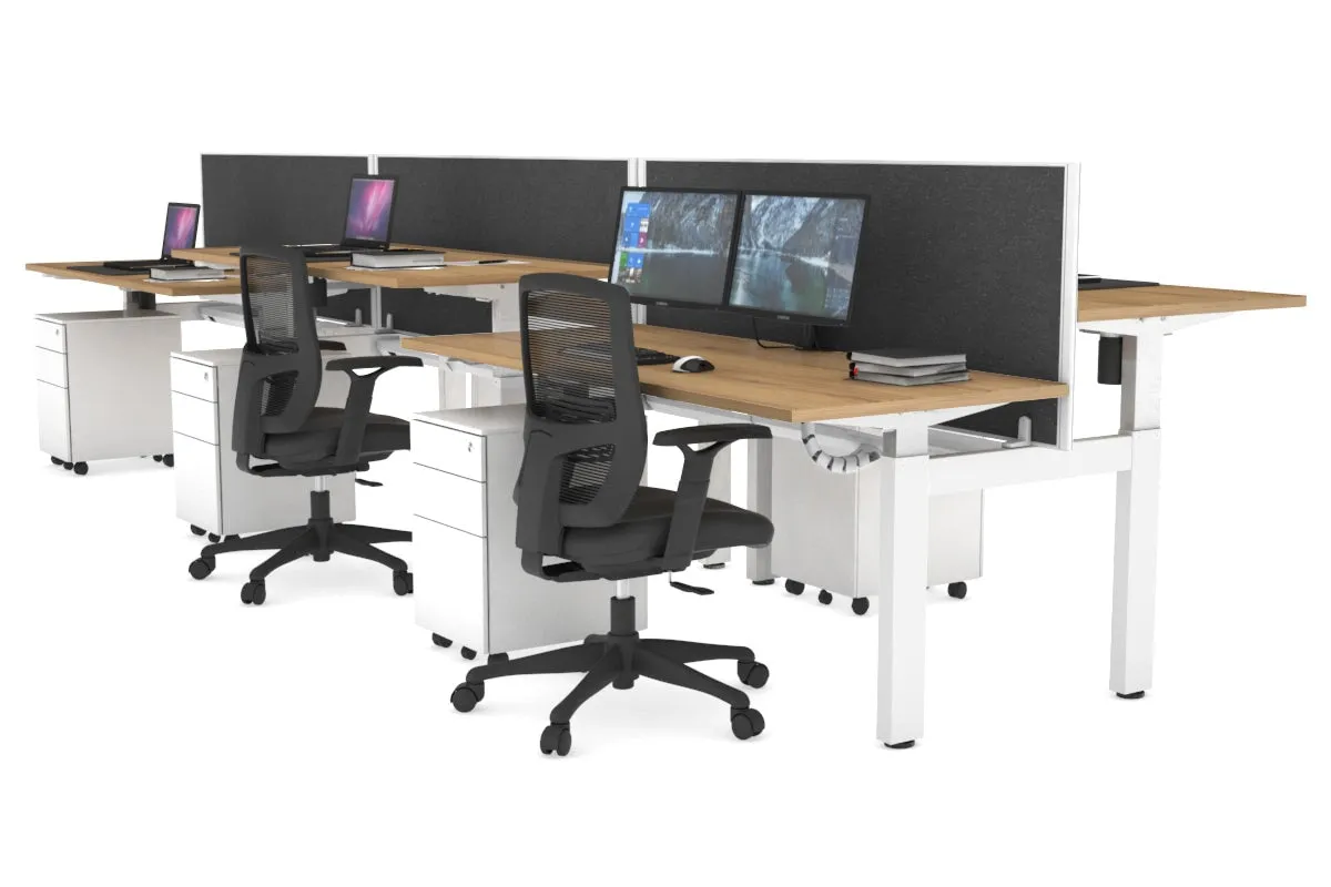 Just Right Height Adjustable 6 Person H-Bench Workstation - White Frame [1200L x 700W]