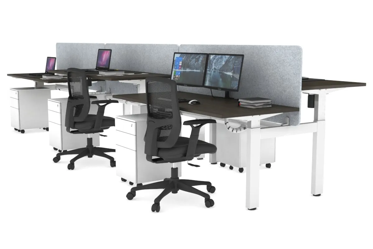 Just Right Height Adjustable 6 Person H-Bench Workstation - White Frame [1200L x 700W]