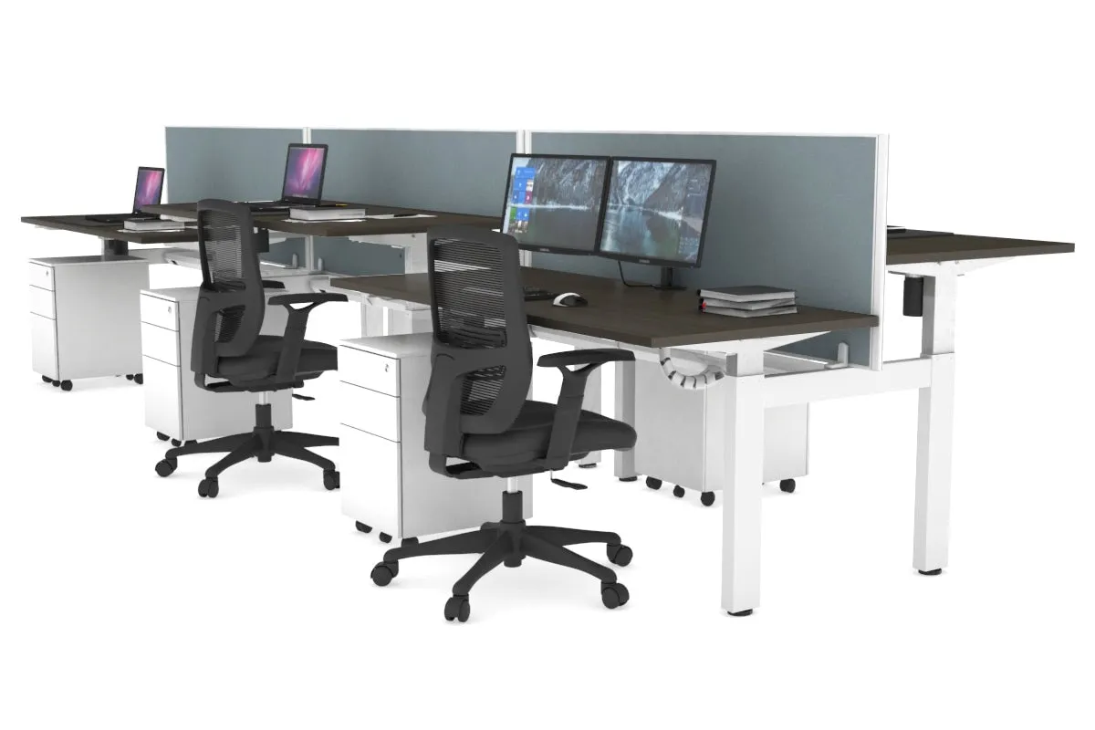 Just Right Height Adjustable 6 Person H-Bench Workstation - White Frame [1200L x 700W]