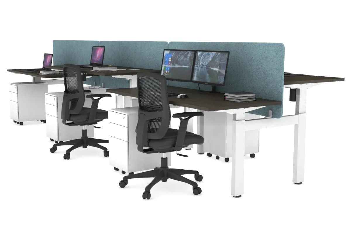 Just Right Height Adjustable 6 Person H-Bench Workstation - White Frame [1200L x 700W]