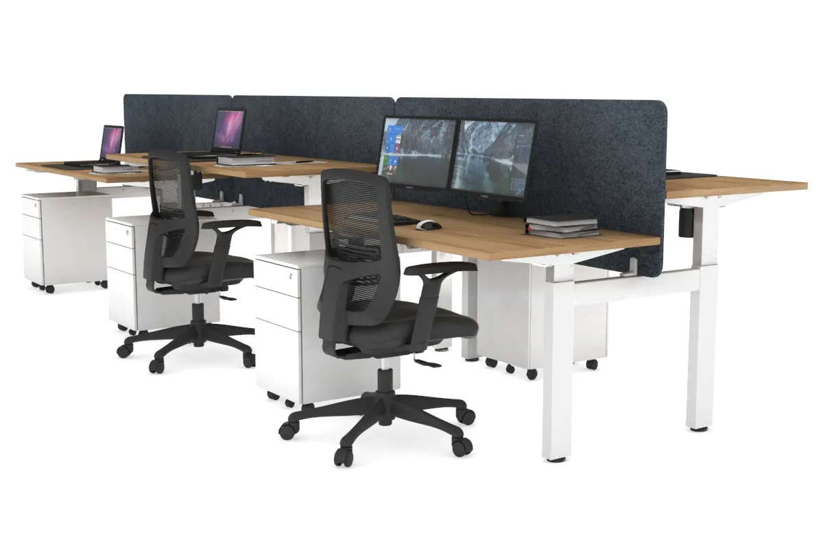 Just Right Height Adjustable 6 Person H-Bench Workstation - White Frame [1200L x 700W]