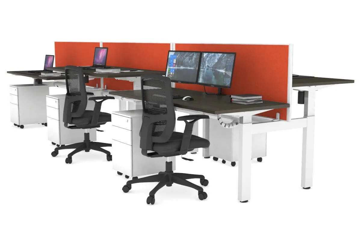 Just Right Height Adjustable 6 Person H-Bench Workstation - White Frame [1200L x 700W]