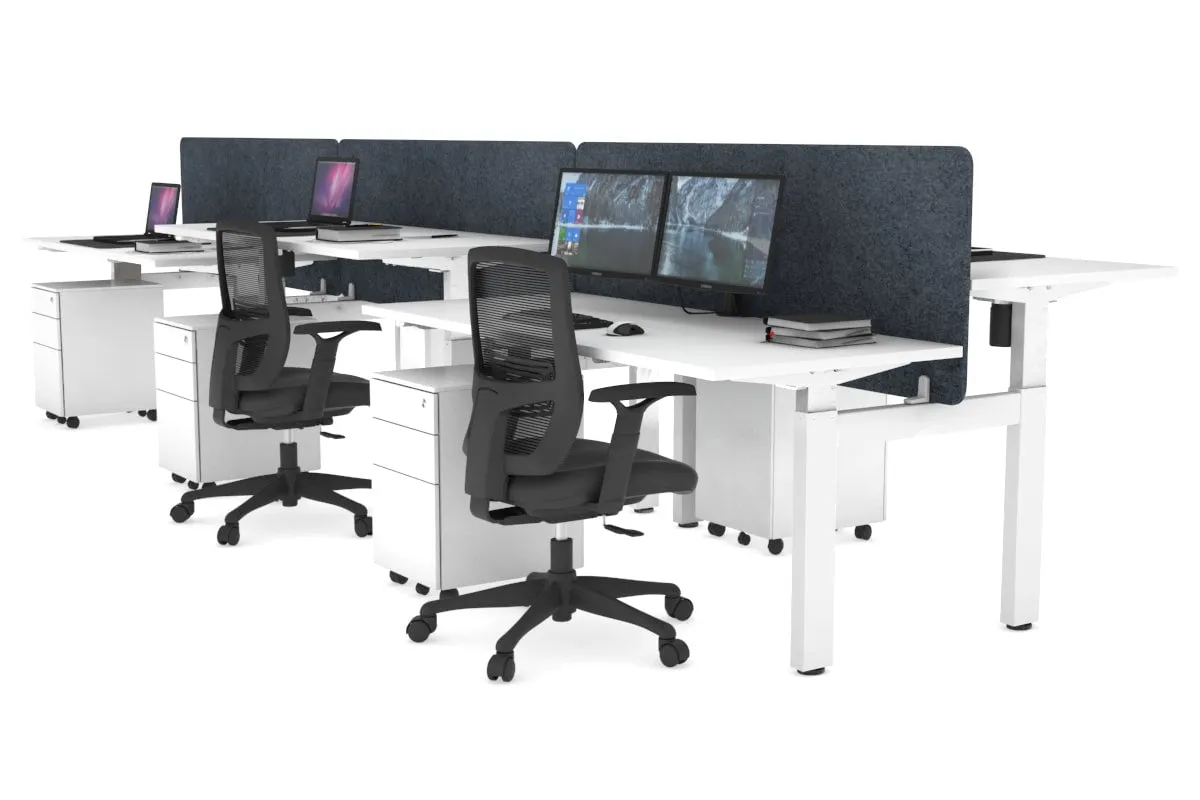 Just Right Height Adjustable 6 Person H-Bench Workstation - White Frame [1200L x 700W]