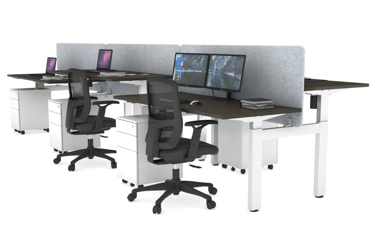 Just Right Height Adjustable 6 Person H-Bench Workstation - White Frame [1200L x 700W]