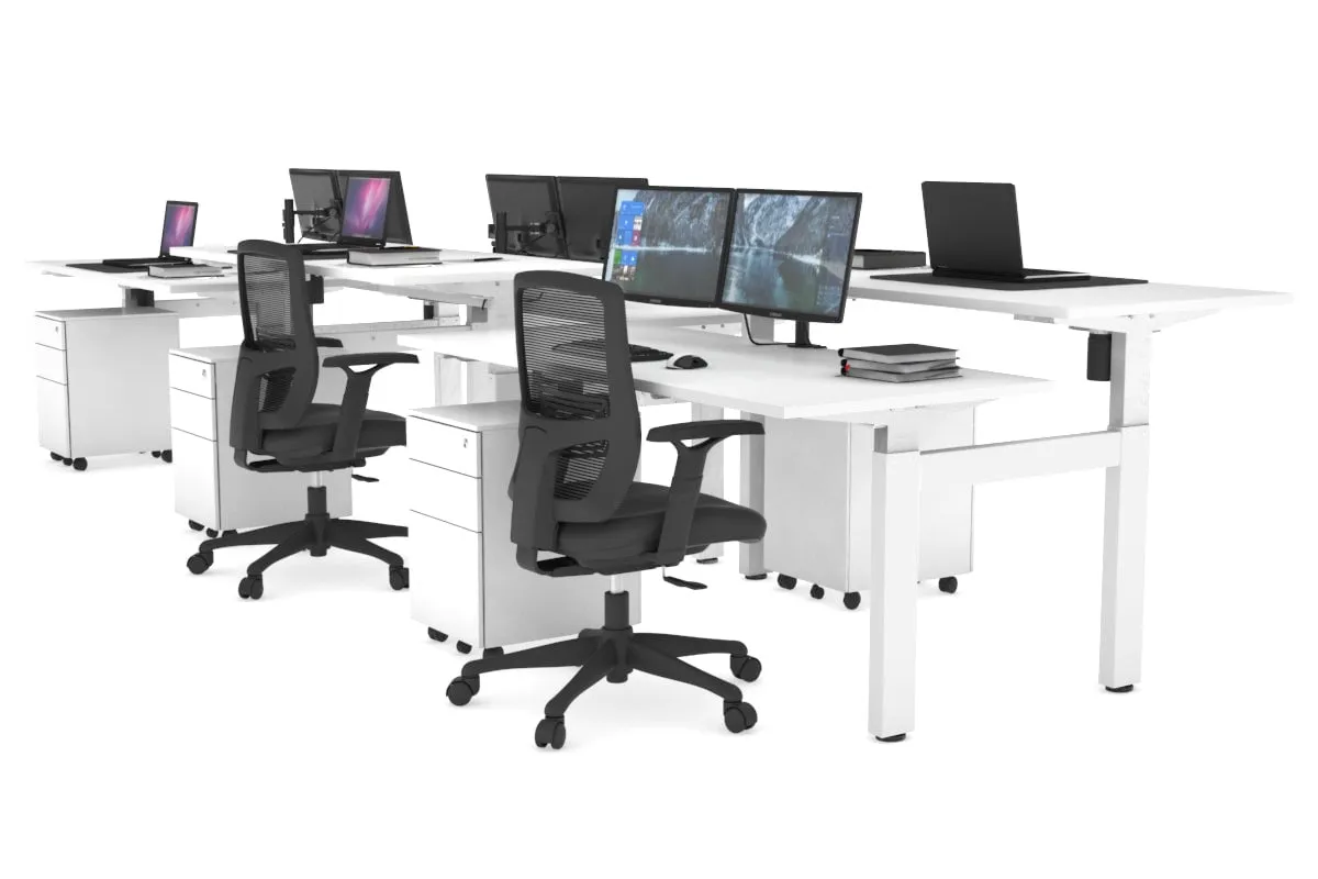 Just Right Height Adjustable 6 Person H-Bench Workstation - White Frame [1200L x 700W]