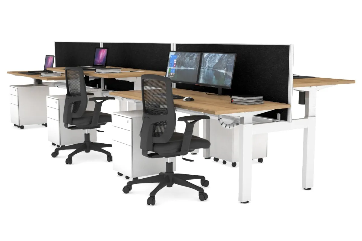 Just Right Height Adjustable 6 Person H-Bench Workstation - White Frame [1200L x 700W]