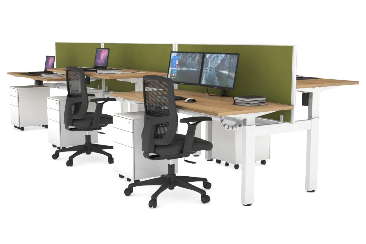 Just Right Height Adjustable 6 Person H-Bench Workstation - White Frame [1200L x 700W]