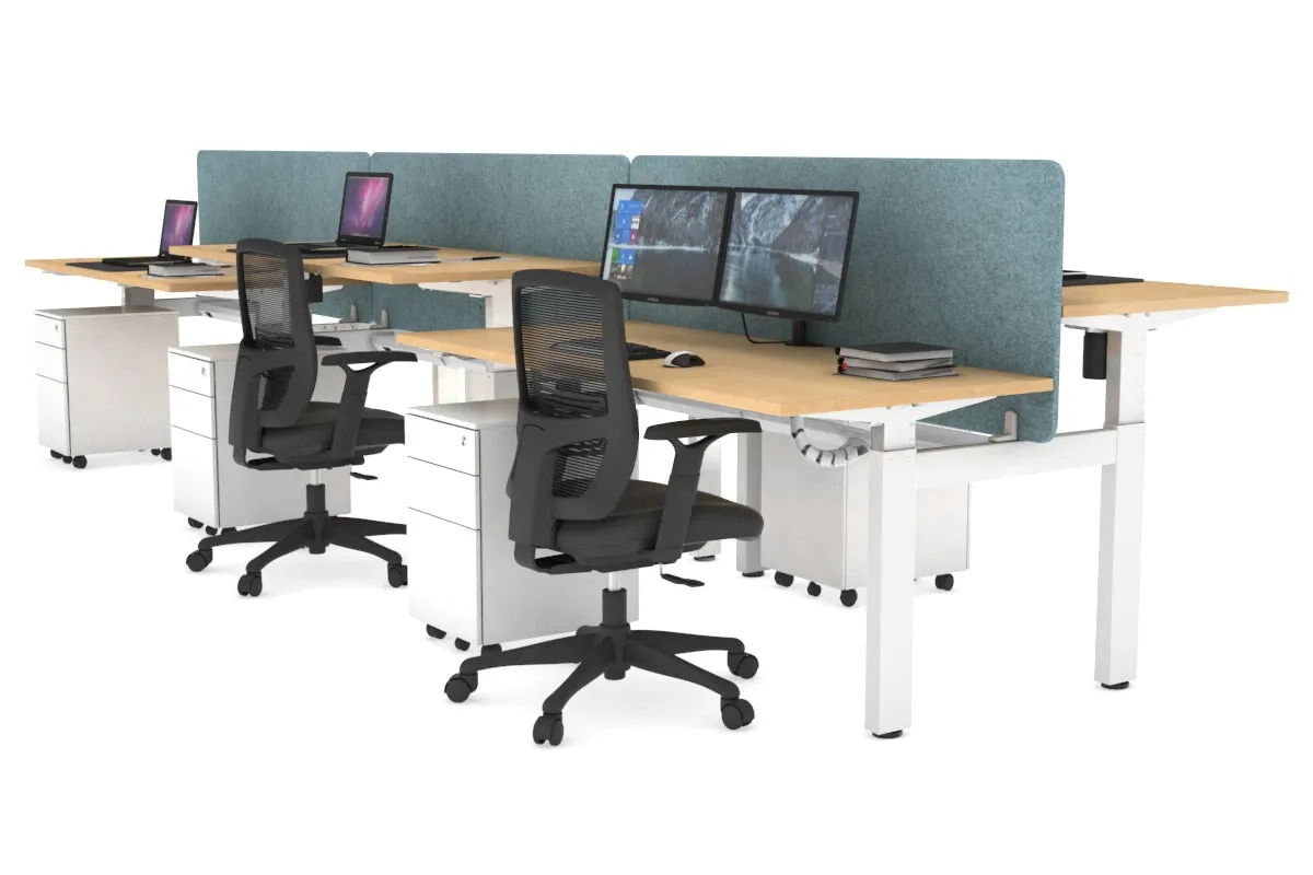 Just Right Height Adjustable 6 Person H-Bench Workstation - White Frame [1200L x 700W]