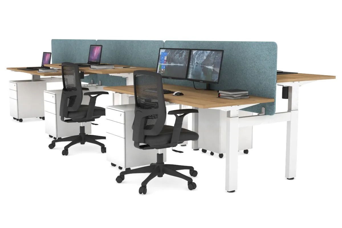 Just Right Height Adjustable 6 Person H-Bench Workstation - White Frame [1200L x 700W]