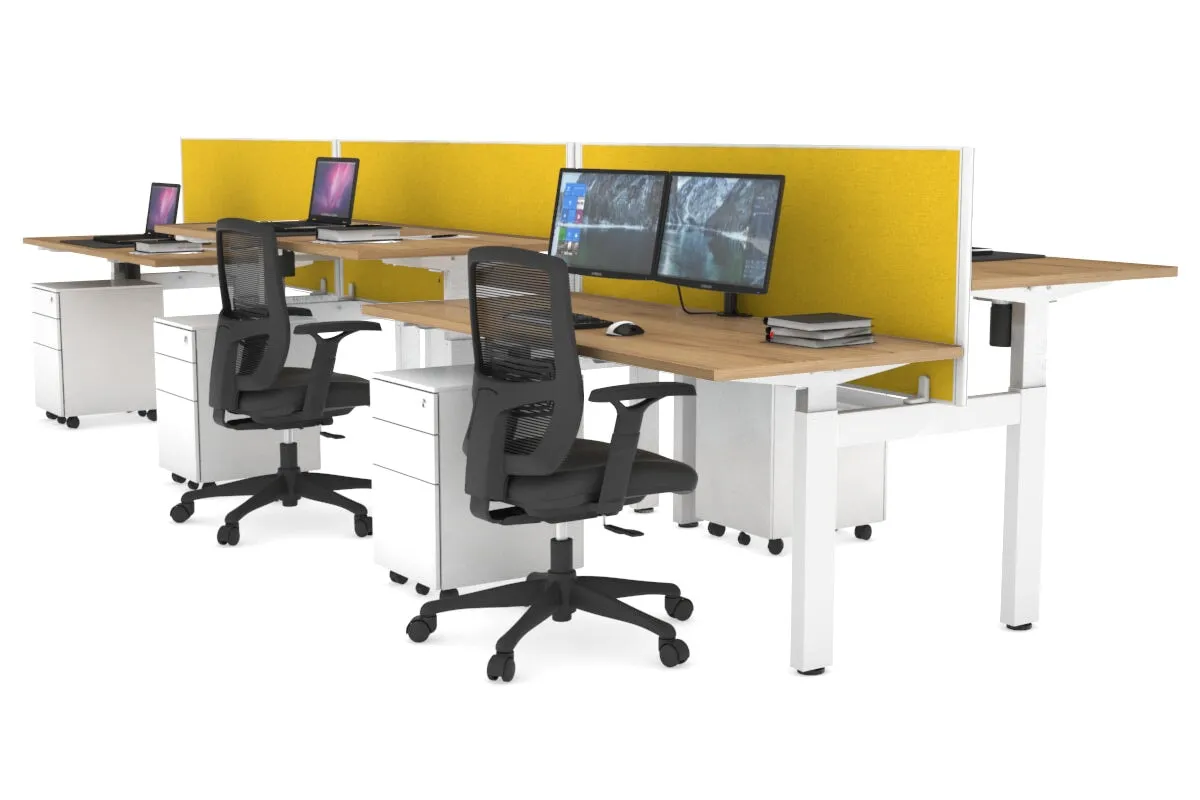 Just Right Height Adjustable 6 Person H-Bench Workstation - White Frame [1200L x 700W]