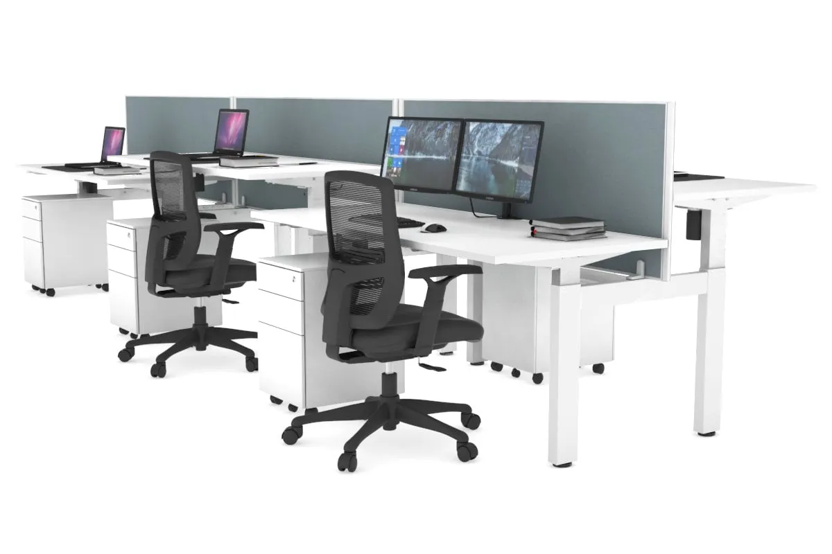 Just Right Height Adjustable 6 Person H-Bench Workstation - White Frame [1200L x 700W]