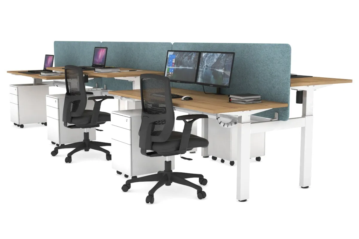 Just Right Height Adjustable 6 Person H-Bench Workstation - White Frame [1200L x 700W]