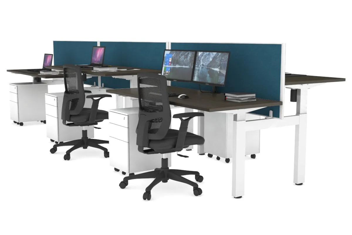 Just Right Height Adjustable 6 Person H-Bench Workstation - White Frame [1200L x 700W]