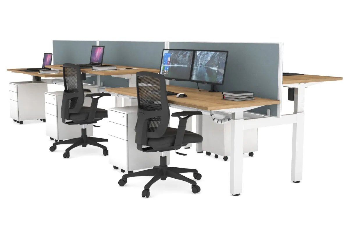 Just Right Height Adjustable 6 Person H-Bench Workstation - White Frame [1200L x 700W]