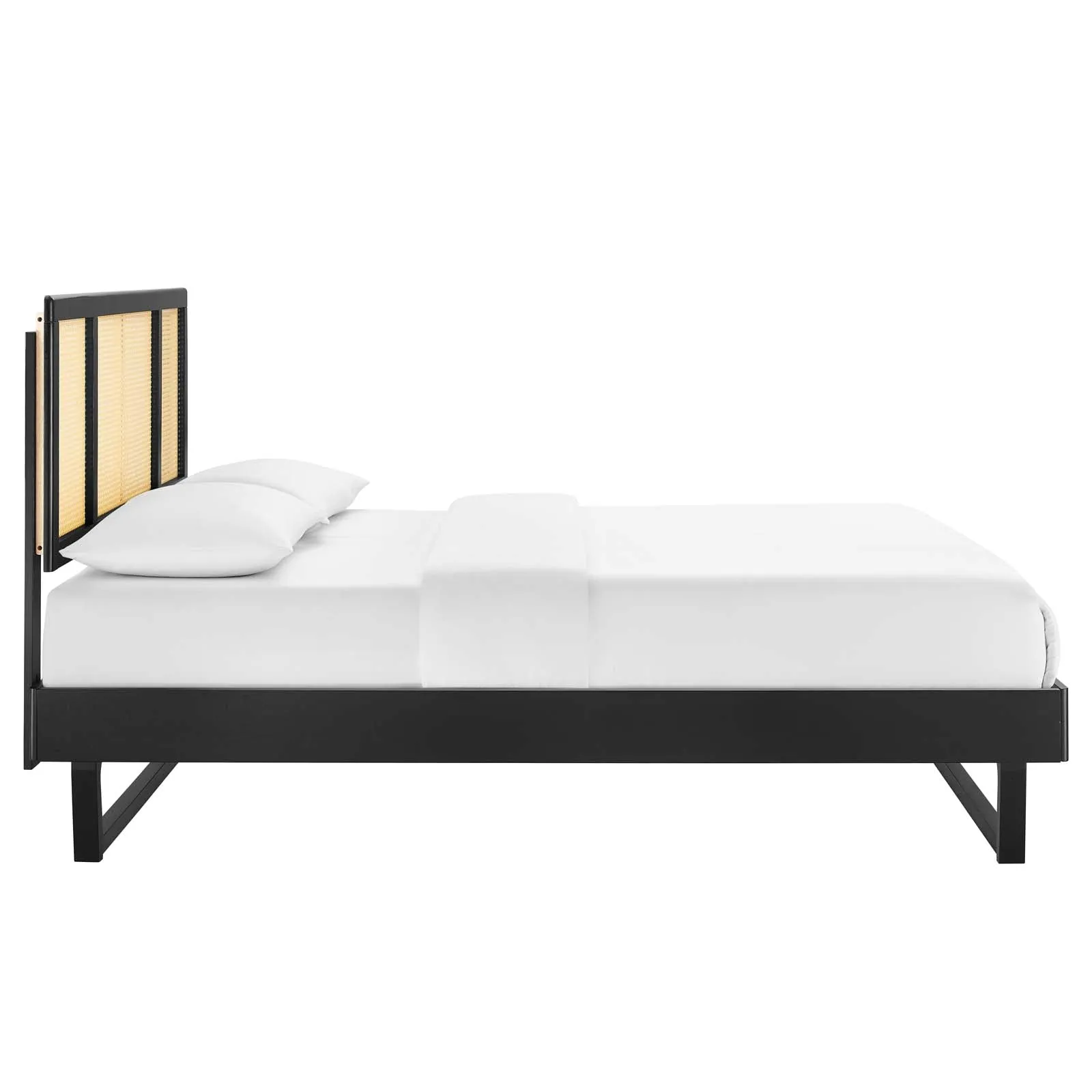 Kelsea Cane and Wood Queen Platform Bed With Angular Legs Black MOD-6372-BLK