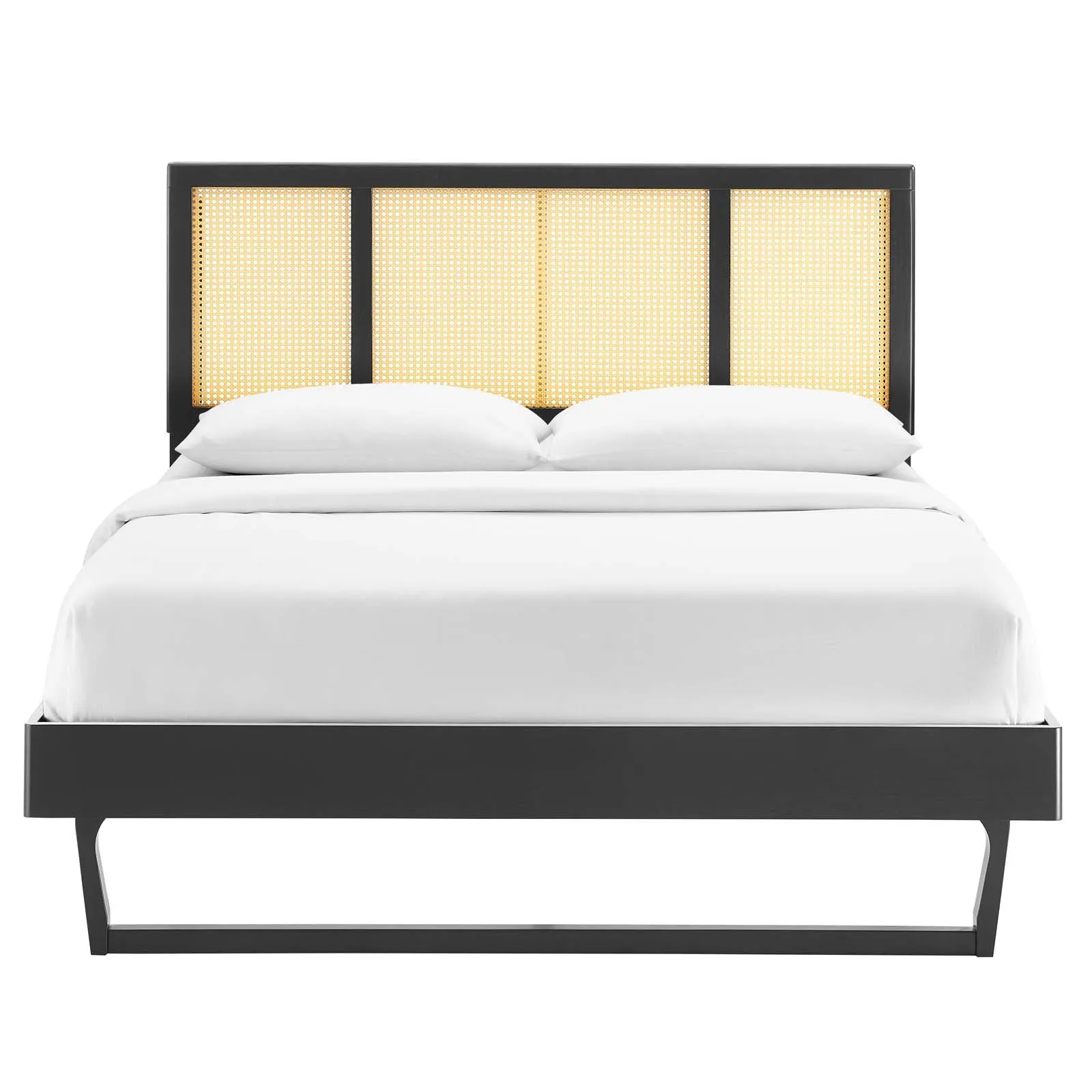 Kelsea Cane and Wood Queen Platform Bed With Angular Legs