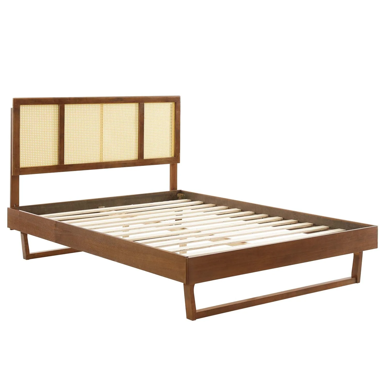 Kelsea Cane and Wood Queen Platform Bed With Angular Legs